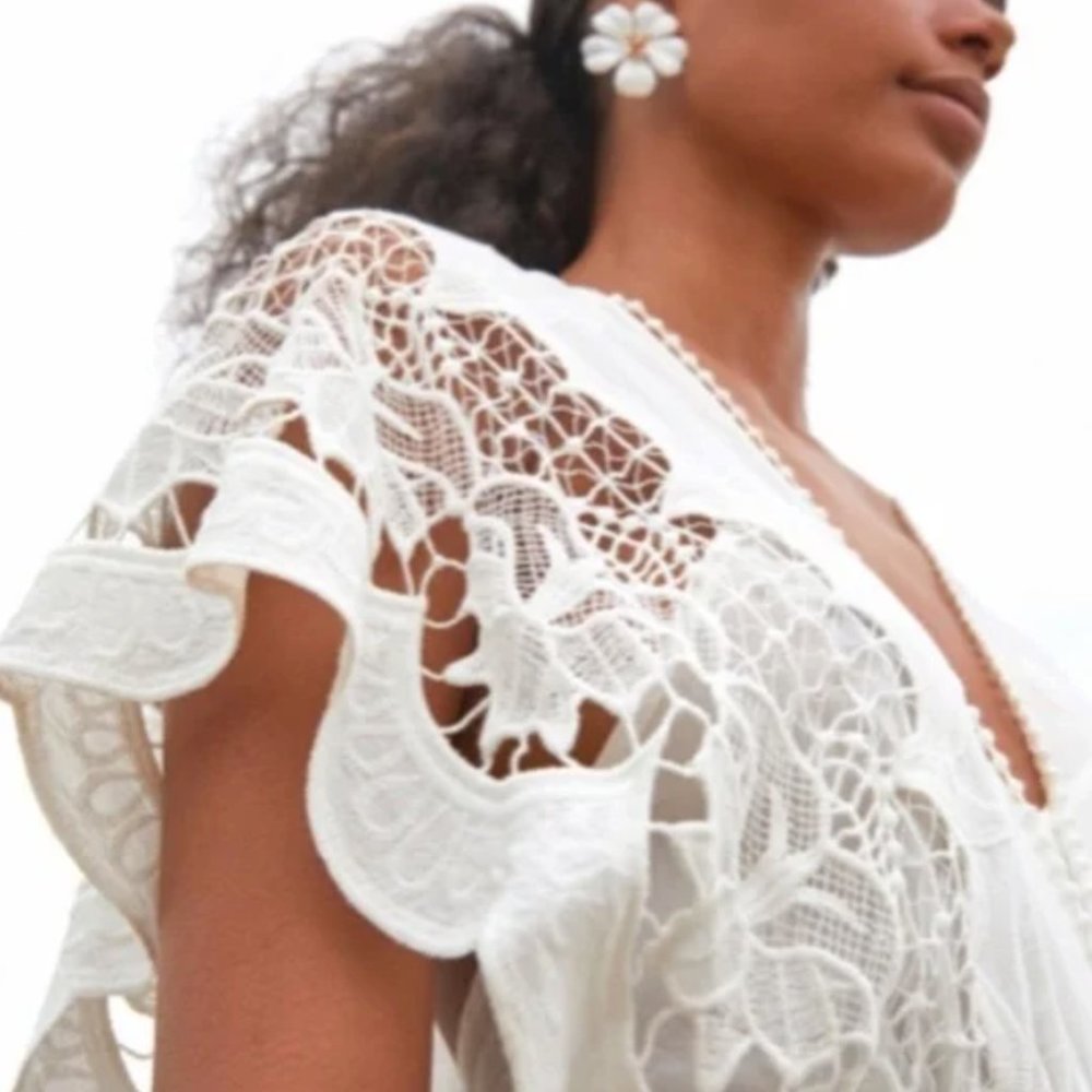 FARM Rio White Tiered Lace Midi Dress - Picture 8 of 15